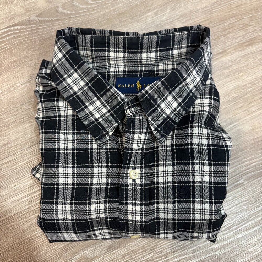 Ralph Lauren Mens Black White Plaid Long Sleeve Button Down Preppy Shirt sz XXL